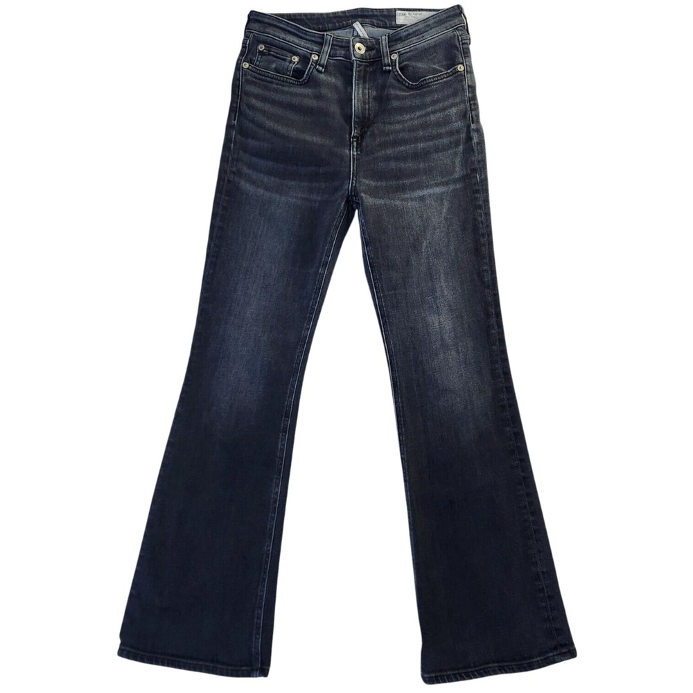 Rag & Bone Nina High-Rise Ankle Flare Jeans Women's Size 25 Black Denim Stretch